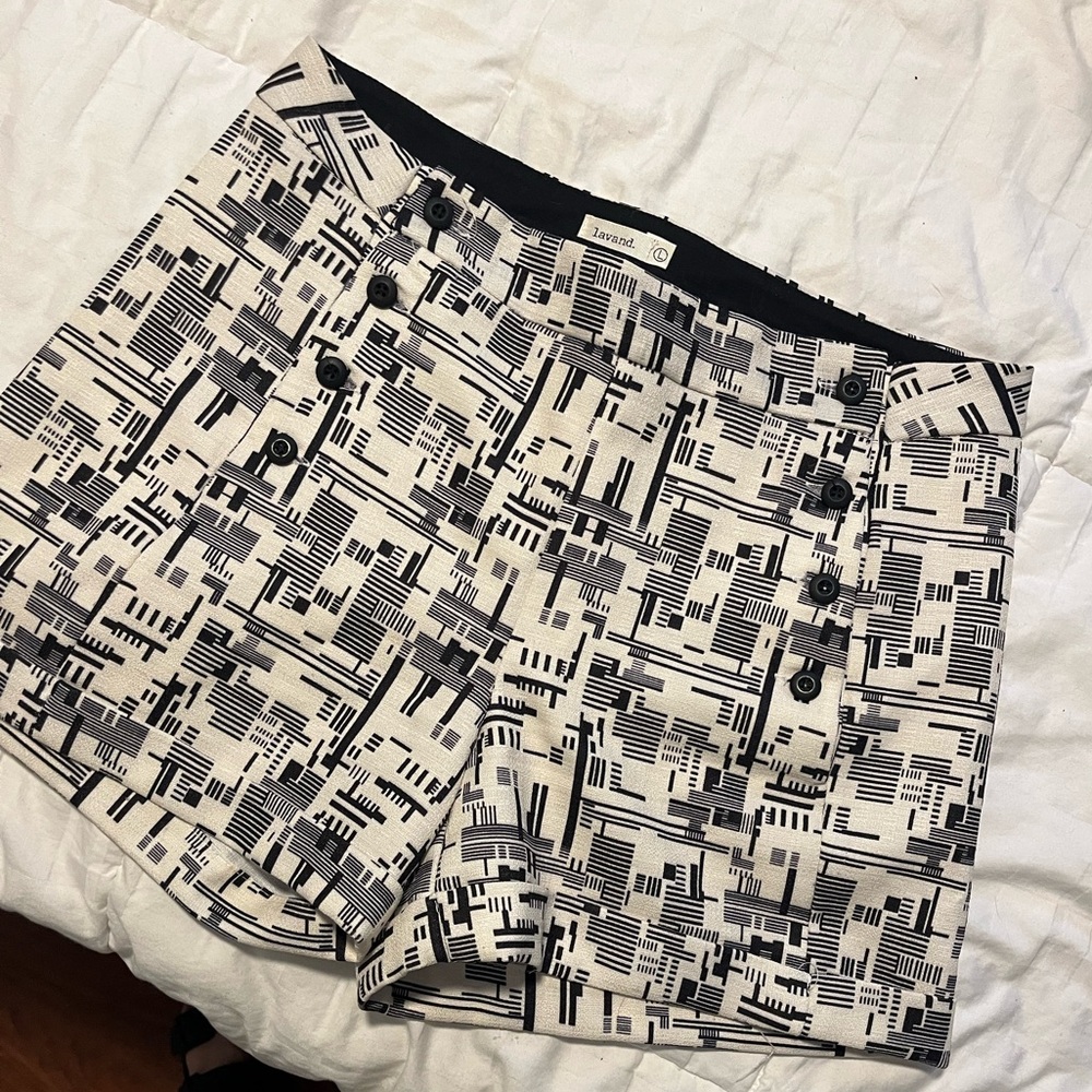 Lavand Geometric Black and White High Waist Shorts with cute side buttons